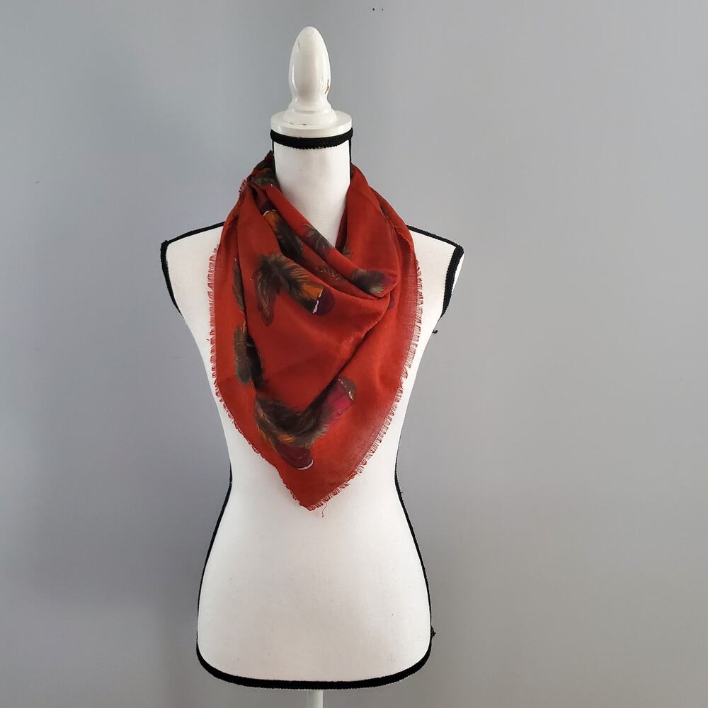 Vintage Cloth Brown Feathers Large Scarf